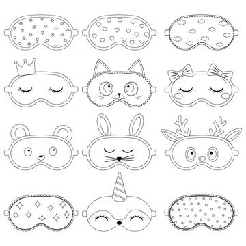 Set of sleep mask with a pattern, black contour, isolated vector illustration Stock Illustration