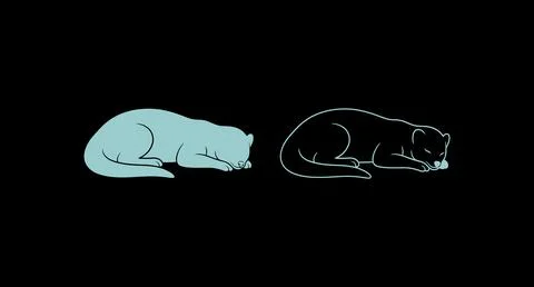 Set of sleeping cat illustrations in solid light blue and outline styles Stock Illustration