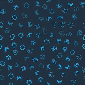 Set Sleeping moon, Eclipse of the sun, Cloud with and stars and Sun on seamle Ilustração Stock