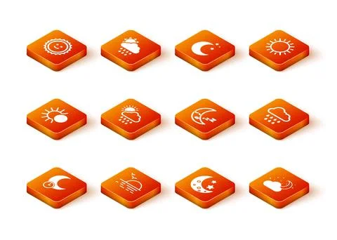 Set Sleeping moon, Sunset, Eclipse of the sun, Cloud with rain and, Moon stars Ilustração Stock