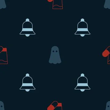 Set Sleeping pill, Ghost and Ringing bell on seamless pattern. Vector Stockillustratie