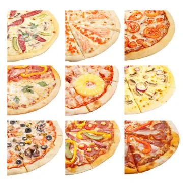 Set of sliced pizza Stock Photos