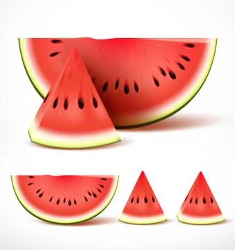 Set of sliced ripe red watermelon in 3d realistic Stock Illustration