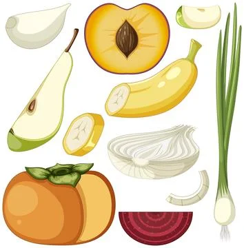 Set of sliced vegetable and fruit Stock Illustration