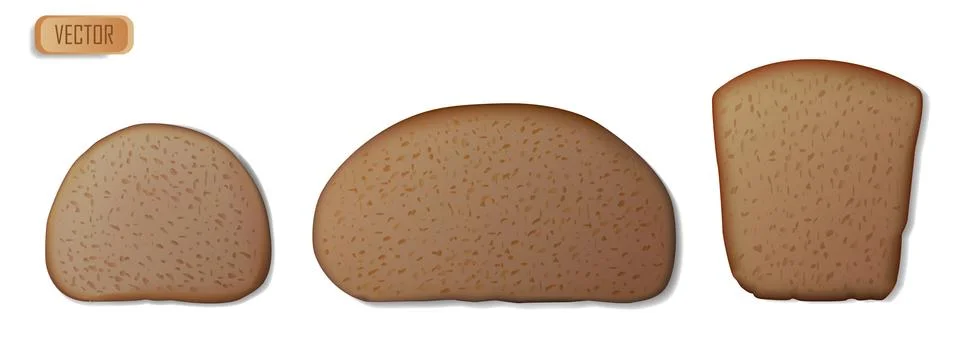 A set of slices of rye bread. Realistic isolated on white background vector Stock Illustration