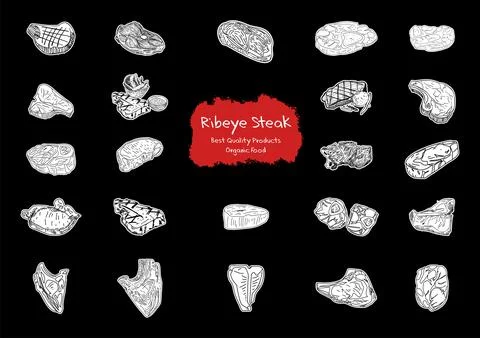 Set of slices steaks vector illustration. Stock Illustration