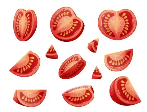 Set of slices of tomato on a white background. Chopped vegetable. Healthy v.. Stock Illustration