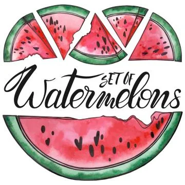 SET slices of watermelon Stock Illustration