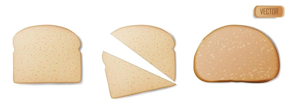 A set of slices of wheat bread. Realistic isolated on white background vector Illustrazione stock