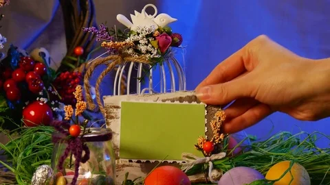 Set of Slide Cards and a Festive Photo Frame Are Laid Out on a Traditional Stock Footage 72887656