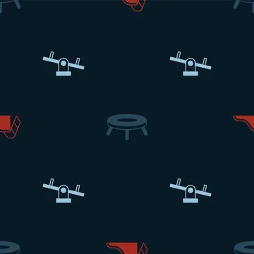 Set Slide playground, Jumping trampoline and Seesaw on seamless pattern. Vector Illustrazione stock