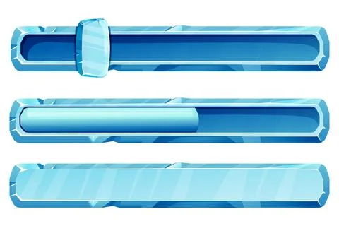 Set slider ice interface button, frozen panel for game level in cartoon style Stock Illustration