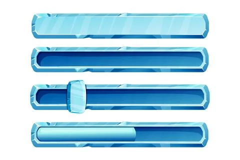 Set slider ice interface button, frozen panel for game level in cartoon style Stock Illustration