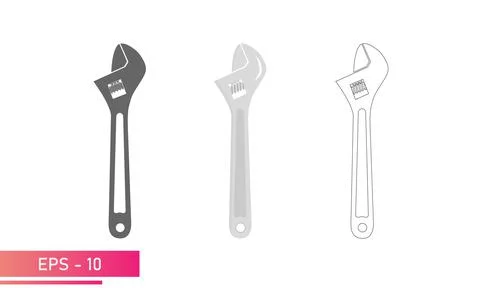 A set of sliding wrenches in the closed state, icon. Adjustable wrench. Isolated Stock Illustration