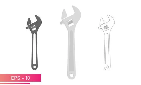 Set of sliding wrenches in the opened state, icon. Adjustable wrench. Isolated Stock Illustration