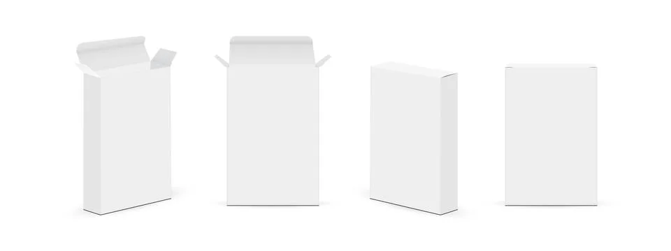 Set of Slim Paper Rectangular Boxes with Various Views Stock Illustration