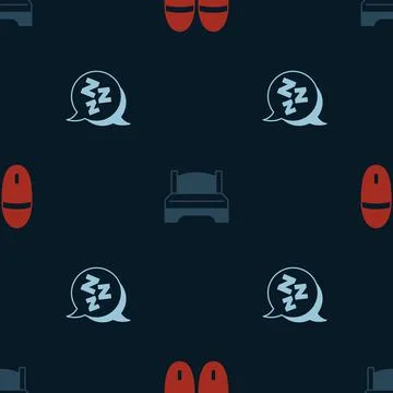 Set Slippers, Big bed and Sleepy on seamless pattern. Vector Illustrazione stock