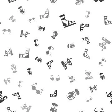 Set Slippers with socks, Earth globe, Robot and Eyeglasses on seamless pattern Stock Illustration