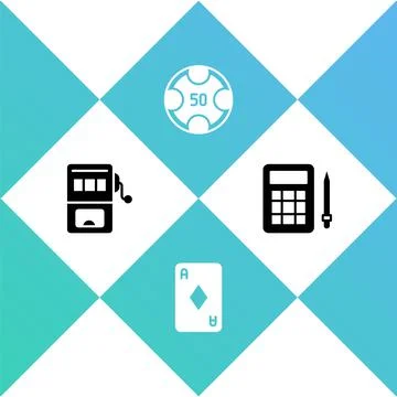 Set Slot machine, Playing card with diamonds, Casino chips and Bingo icon Stock Illustration