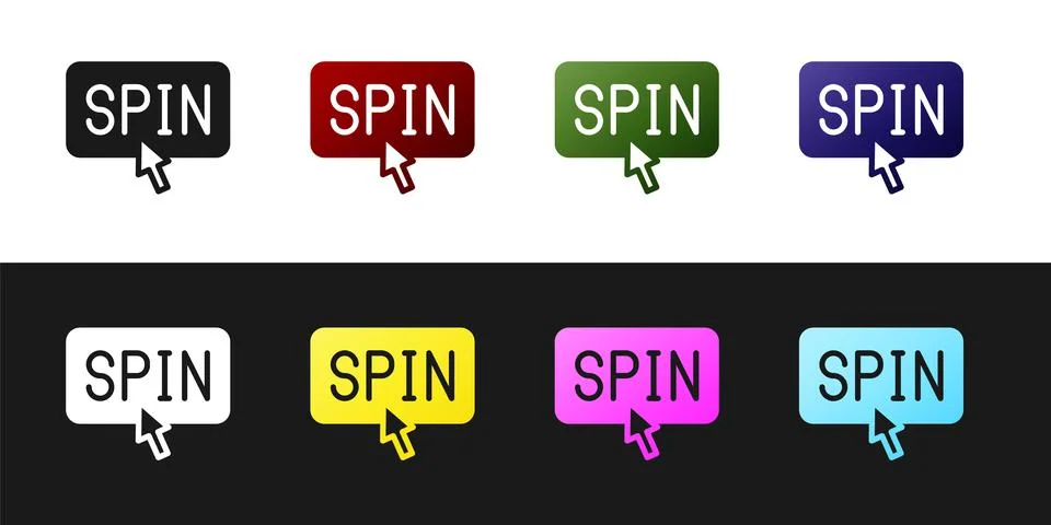 Set Slot machine spin button icon isolated on black and white background. Vector Illustrazione stock