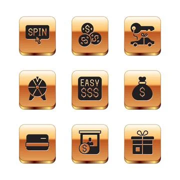 Set Slot machine spin button, Credit card, Casino chips exchange, Money prize 스톡 일러스트