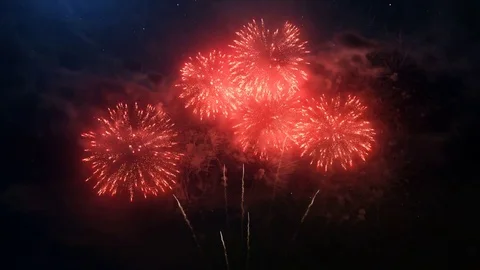 A set of slow motion colorful fireworks, isolated on black background Stock Footage