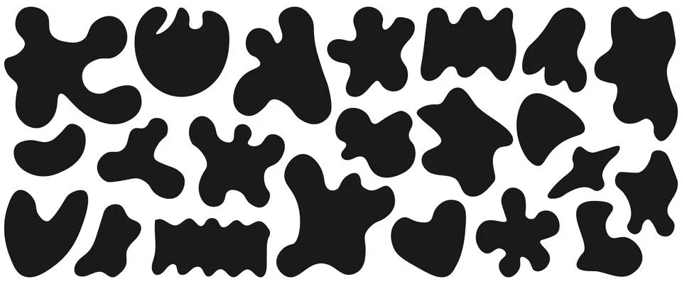 Set of small abstract like doodle shapes in solid black, playful vector ico.. Stock Illustration