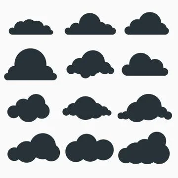 Set of small black cloud silhouettes in a flat style Illustrazione stock