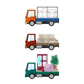 Set of Small Cargo Trucks Stock Illustration