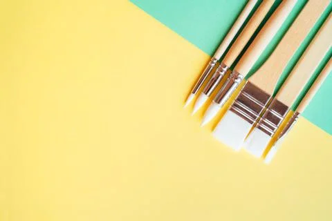 Set of small children's brushes for artwork. Stock Photos