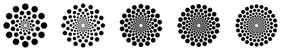 Set of small circles sunburst radiating from centre forming one larger roun.. Stock Illustration