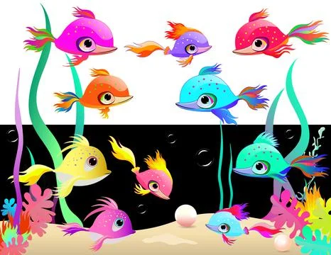 Set of small colorful fish Stock Illustration