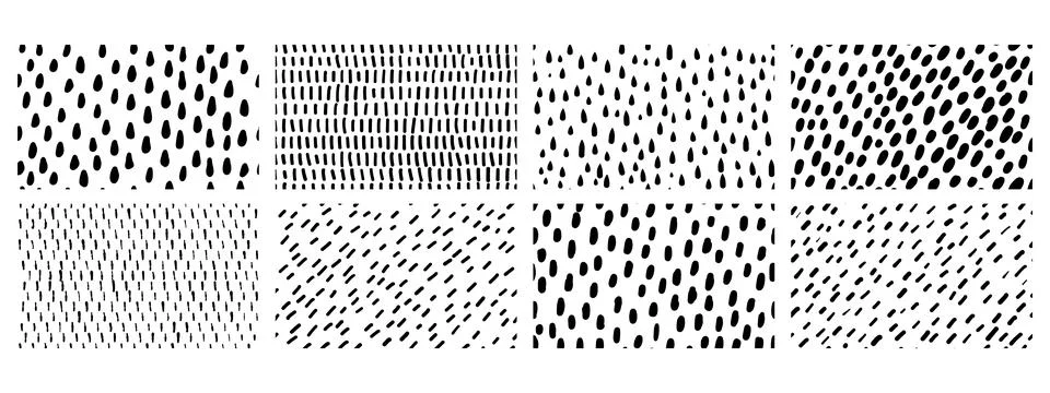 Set of small dash seamless patterns on white background Illustrazione stock