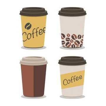 Set of small flat paper takeaway coffee cups Stock Illustration