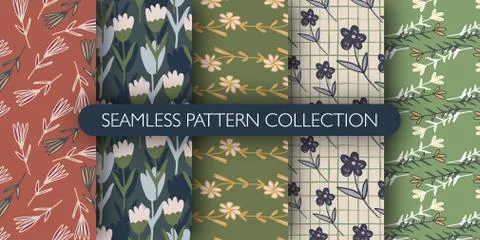 Set of small flowers seamless pattern in vintage style. Abstrct floral wallpa Stock Illustration