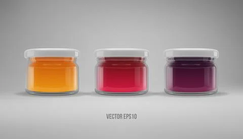 Set of small glass jam jar. Realistic 3D illustration. Vector Stock Illustration
