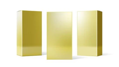 Set Of Small Gold Cardboard Boxes With Shadows Stock Illustration