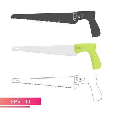 A set, a small handy saw for a carpenter. Linear, solid and realistic design. On イラスト素材