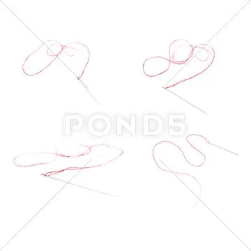 Set of Small needle with thread isolated over the white background Stock Photos