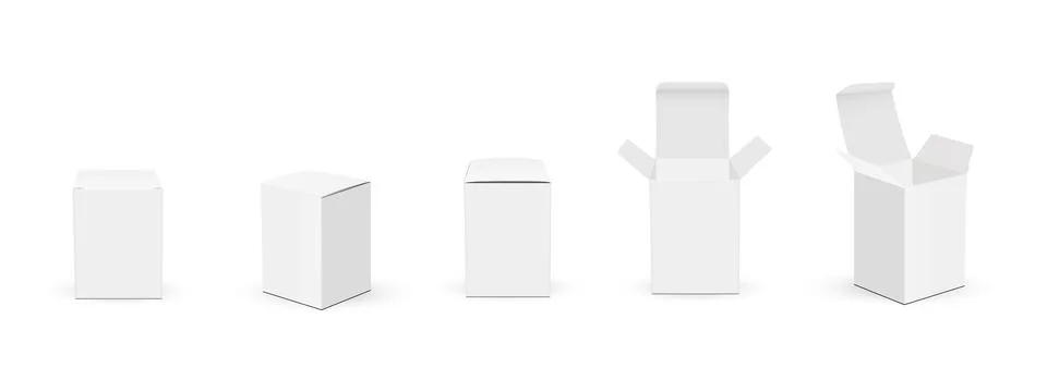 Set of Small Paper Rectangular Packing Boxes with Opened and Closed Lid Stock Illustration