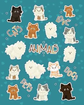 Set of Small red white brown happy friendly cute cartoon character cats or ki Stock Illustration
