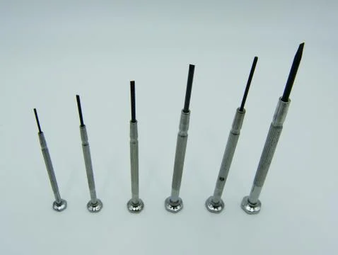 Set of small screwdrivers for small screws, white background Foto stock