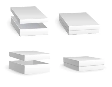 Set of small white cardboard boxes mockups. Vector illustration Stock Illustration