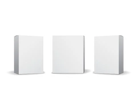 Set of small white cardboard boxes mockups. Vector illustration Stock Illustration