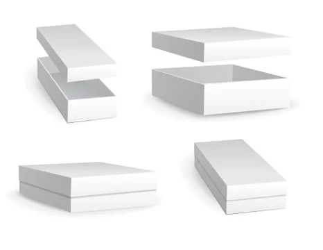 Set of small white cardboard boxes mockups. Vector illustration Stock Illustration