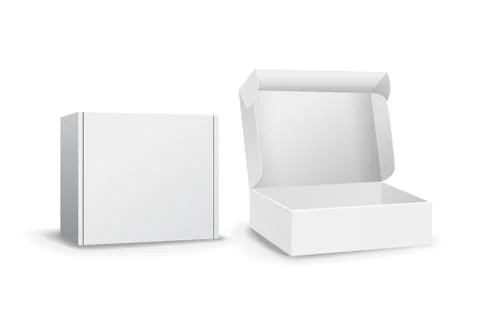 Set of small white cardboard boxes mockups. Vector illustration Stock Illustration