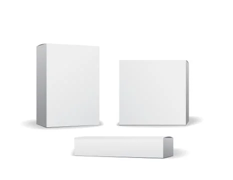 Set of small white cardboard boxes mockups. Vector illustration Stock Illustration