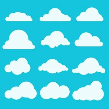 Set of small white clouds in a flat style Illustrazione stock