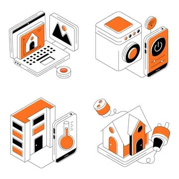 Set of Smart Appliances Isometric Illustrations Stock Illustration