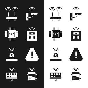 Set Smart bathroom scales, Processor with microcircuits CPU, Router and wi-fi Illustrazione stock